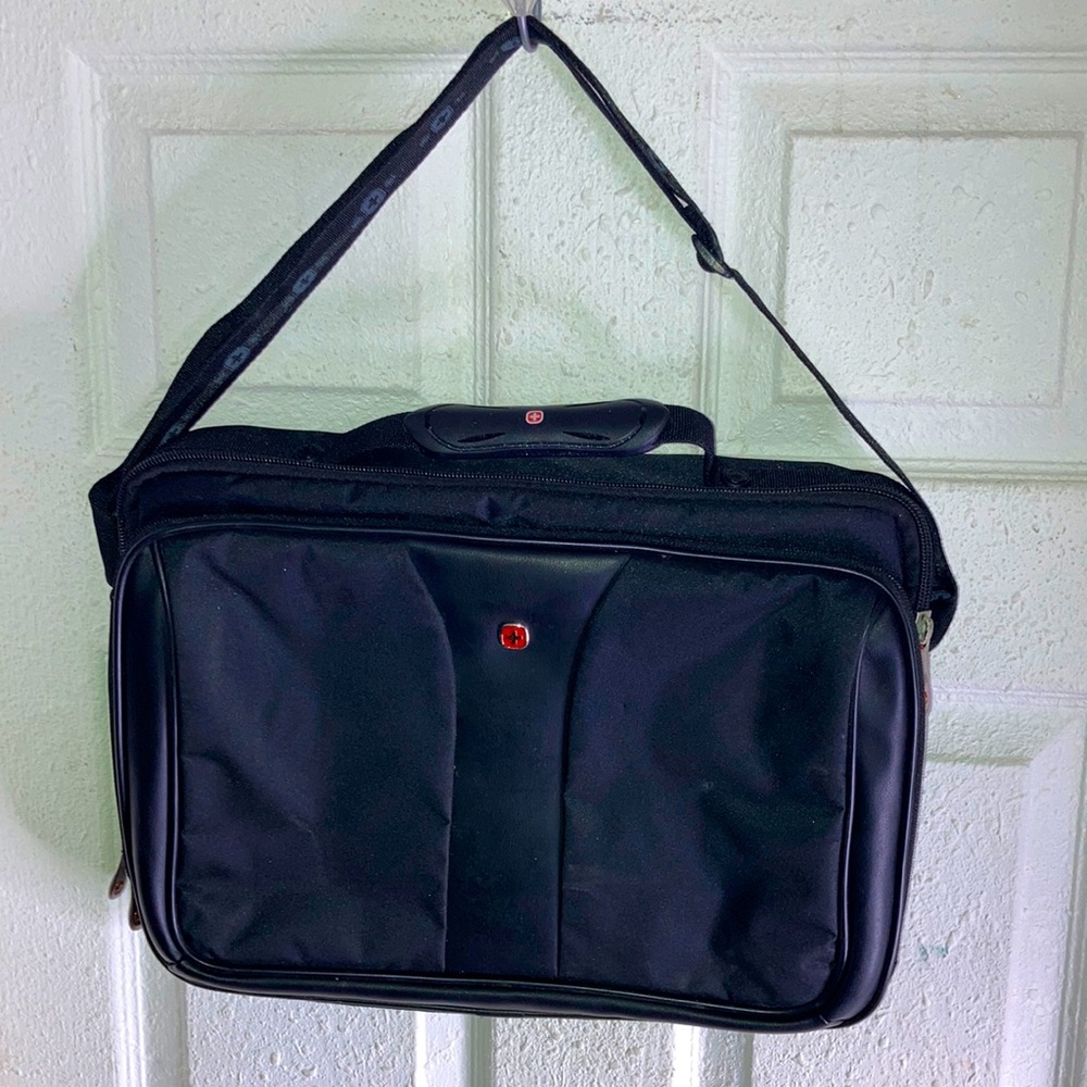 Swiss Gear Authentic Black Leather Laptop Bag Carring Case Work School 2 Pocket